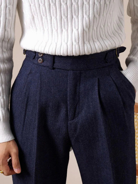 Double Pleated Herringbone Dress Pants