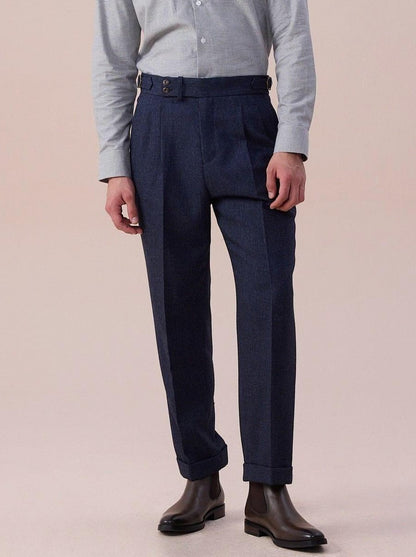 Double Pleated Herringbone Dress Pants