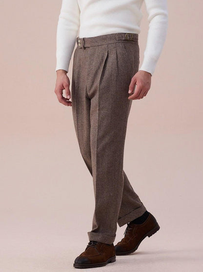 Double Pleated Herringbone Dress Pants