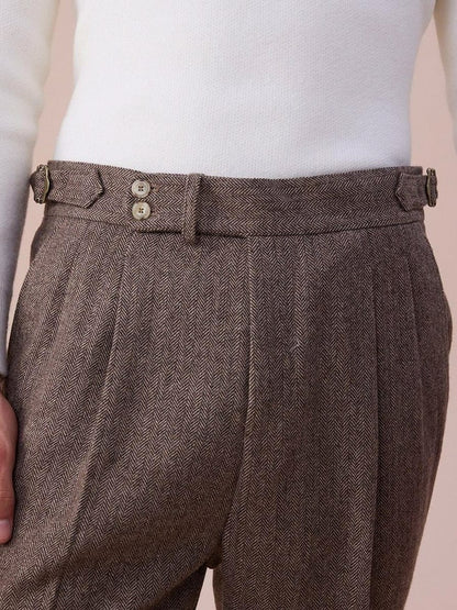 Double Pleated Herringbone Dress Pants