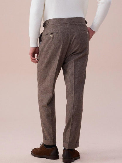 Double Pleated Herringbone Dress Pants