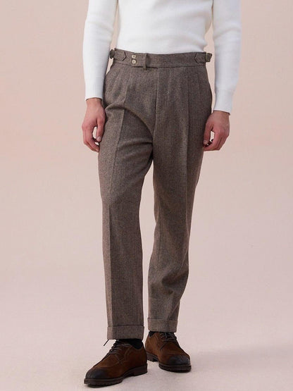 Double Pleated Herringbone Dress Pants
