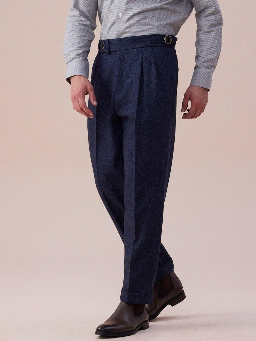 Double Pleated Herringbone Dress Pants