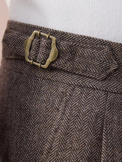 Double Pleated Herringbone Dress Pants