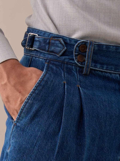 Pleated High Waist Denim Jeans