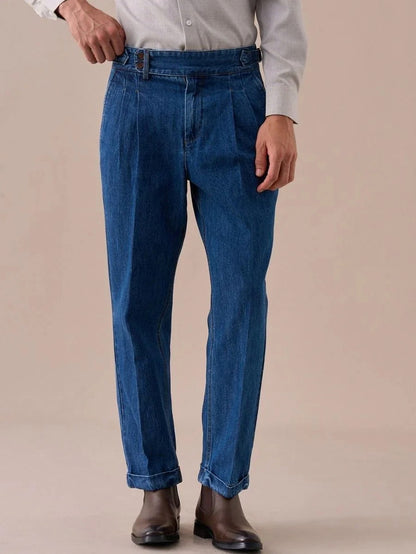 Pleated High Waist Denim Jeans