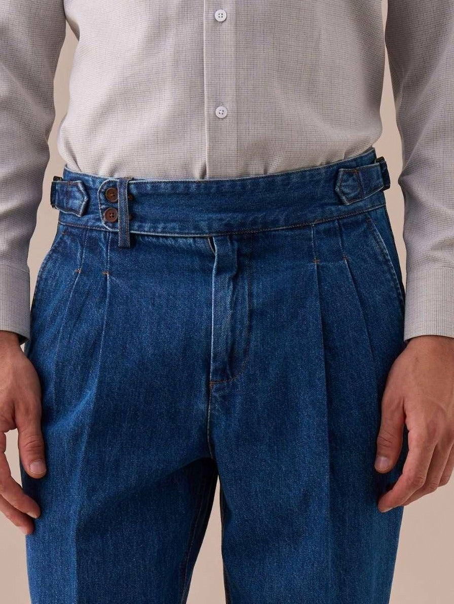 Pleated High Waist Denim Jeans