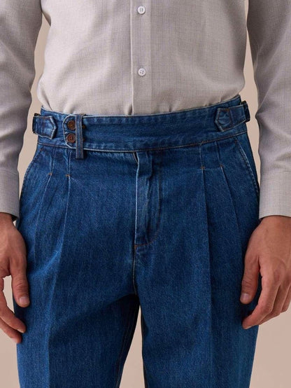 Pleated High Waist Denim Jeans