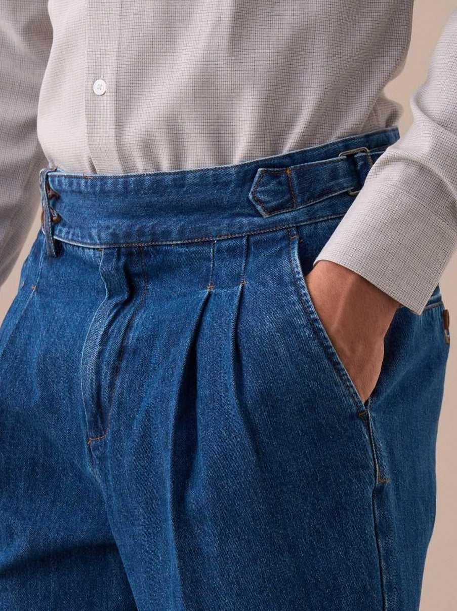 Pleated High Waist Denim Jeans