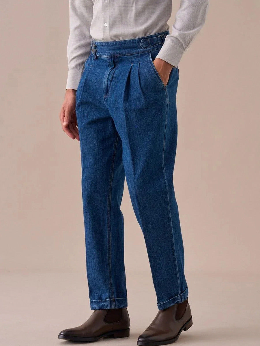 Pleated High Waist Denim Jeans