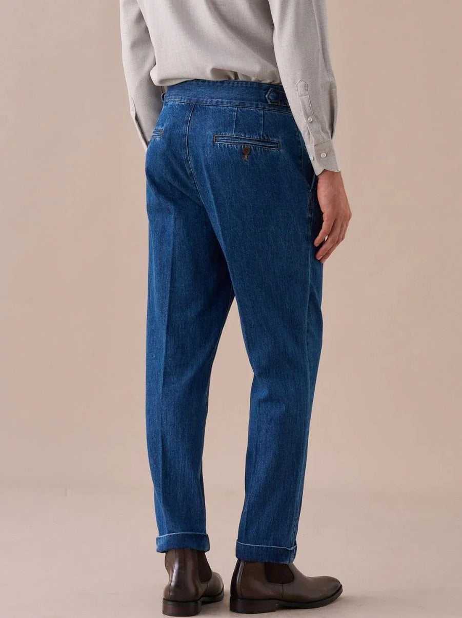 Pleated High Waist Denim Jeans