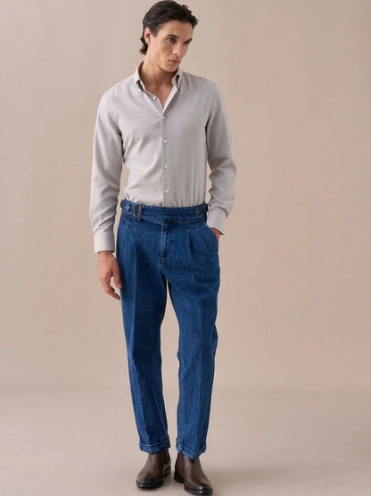Pleated High Waist Denim Jeans