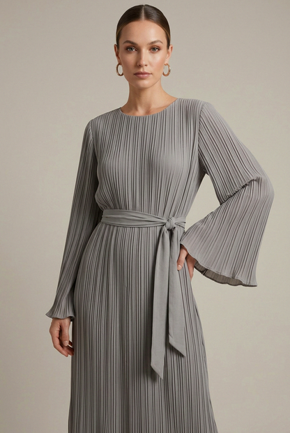 Pleated Long Sleeve Maxi Dress