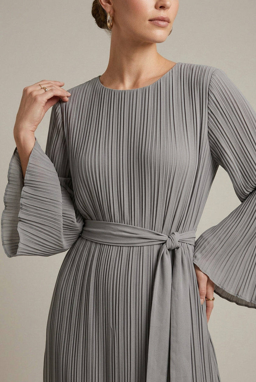 Pleated Long Sleeve Maxi Dress