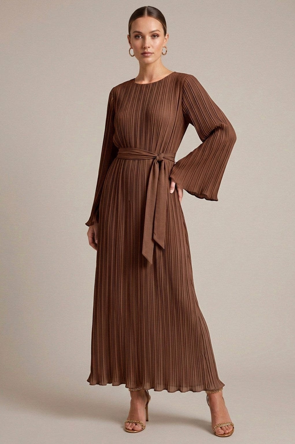 Pleated Long Sleeve Maxi Dress