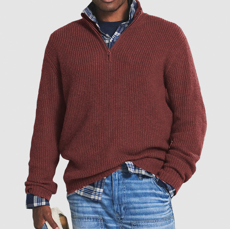 Regular Fit Ribbed Half Zip Sweater