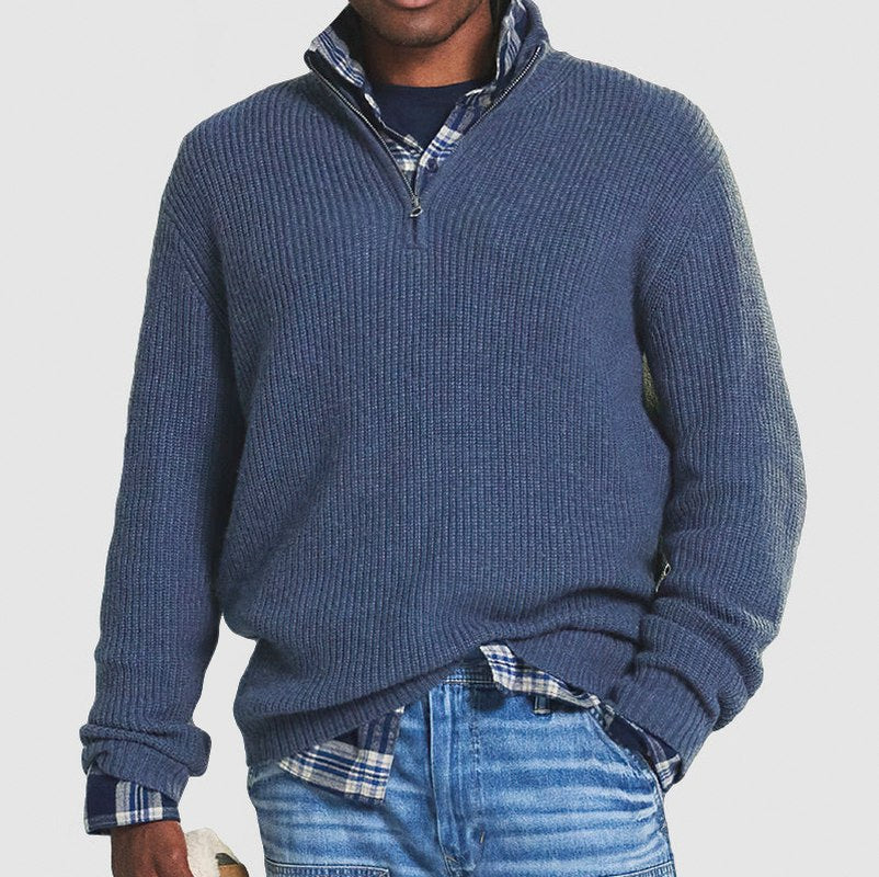Regular Fit Ribbed Half Zip Sweater