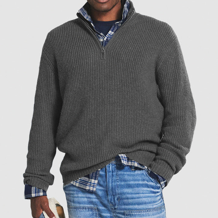 Regular Fit Ribbed Half Zip Sweater