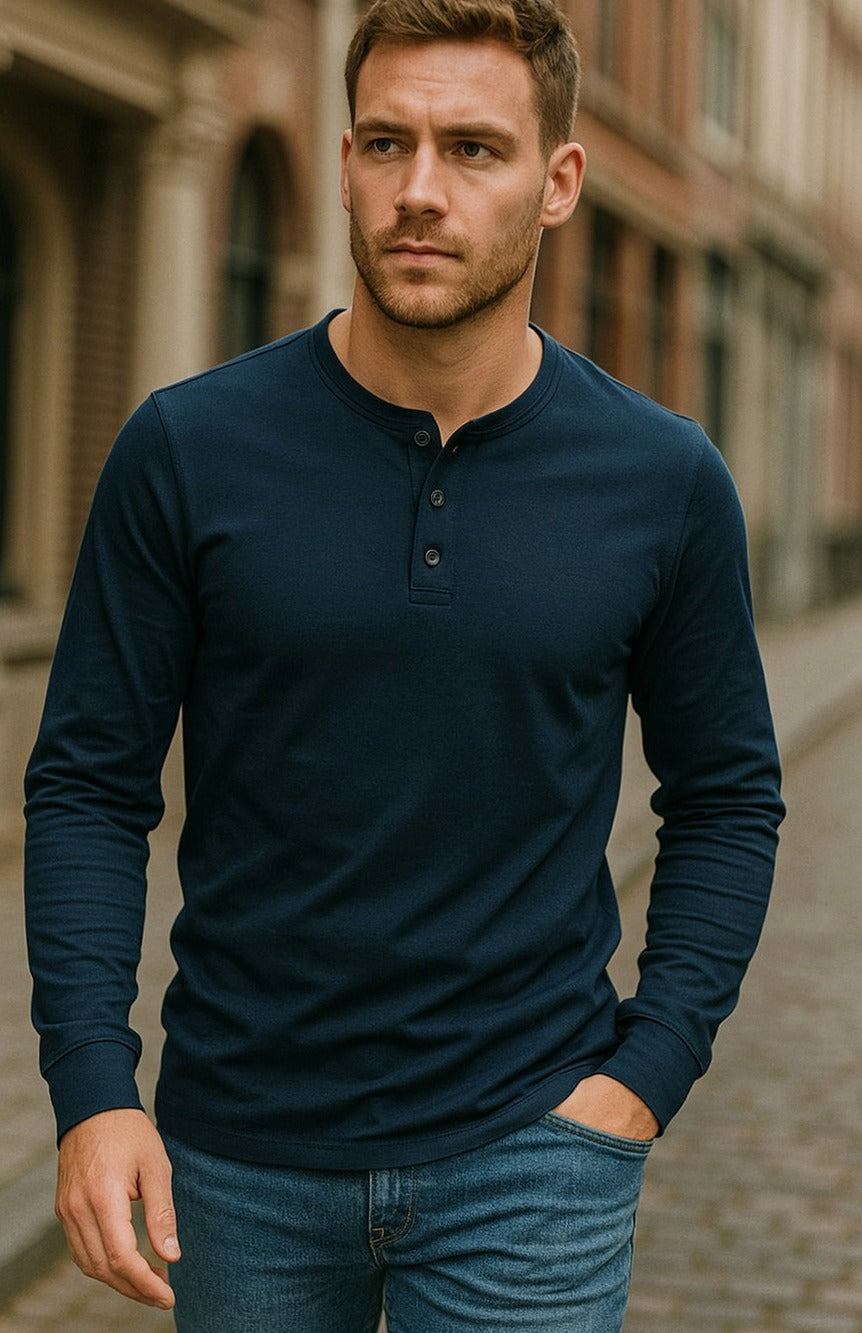 Regular Fit Long Sleeve Henley Shirt