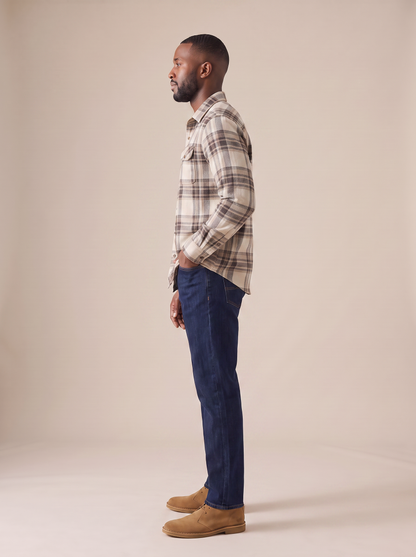 Reid Plaid Flannel Shirt in Beige Brown, side view