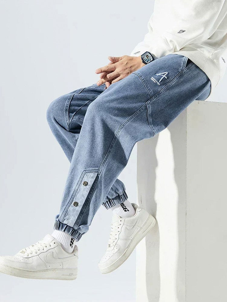 Relaxed Fit Denim Paneled Joggers