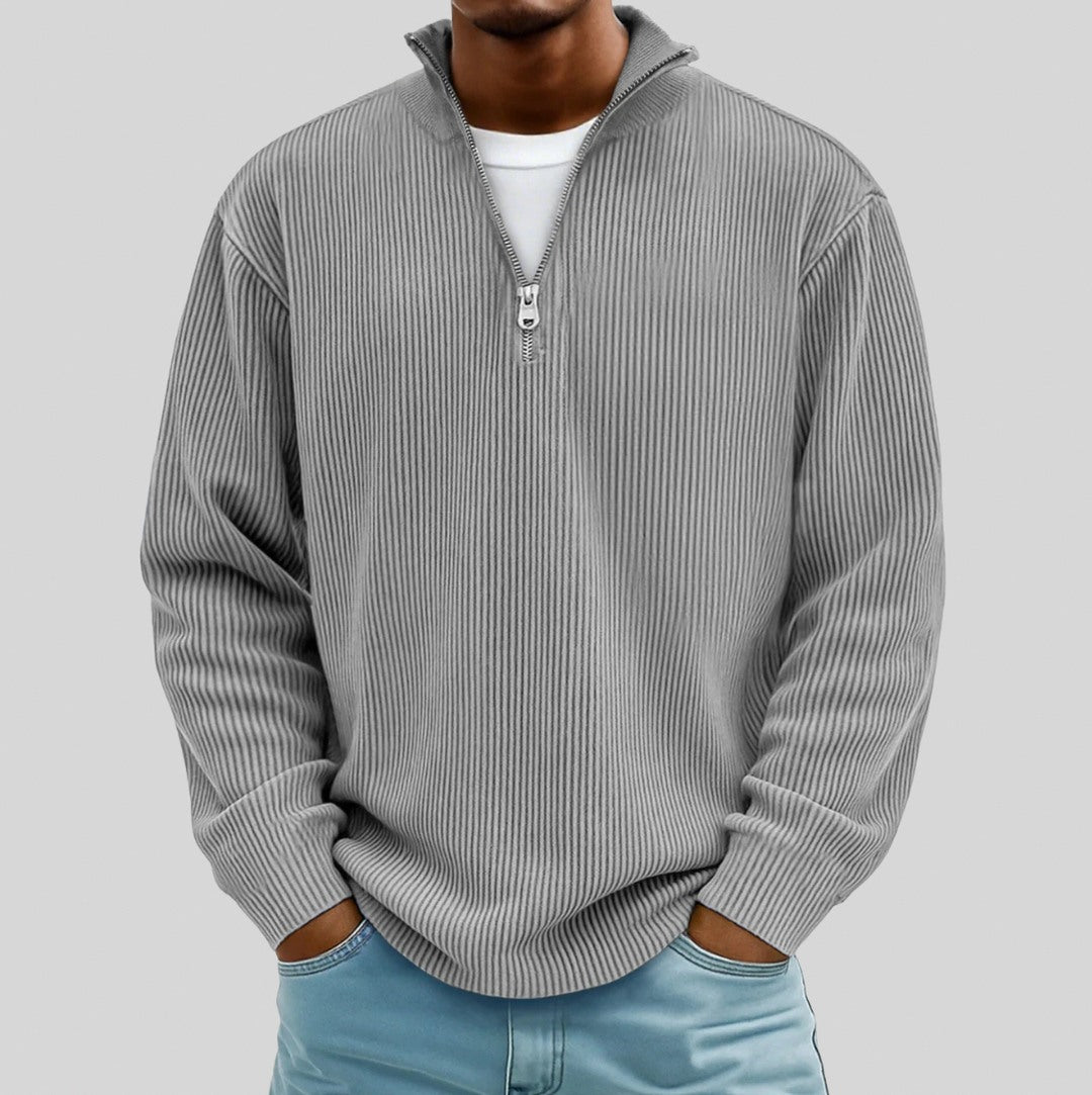Relaxed Fit Ribbed Half Zip Sweater