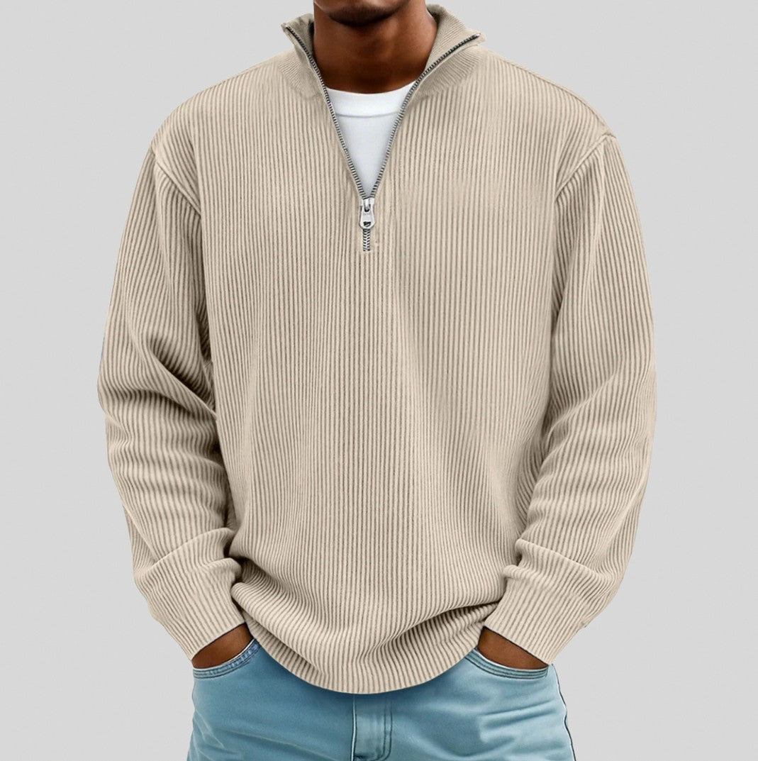 Relaxed Fit Ribbed Half Zip Sweater