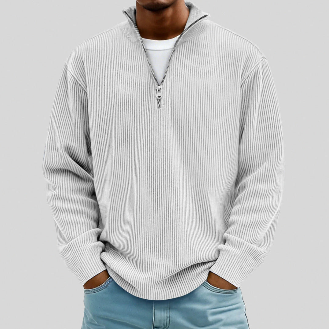 Relaxed Fit Ribbed Half Zip Sweater