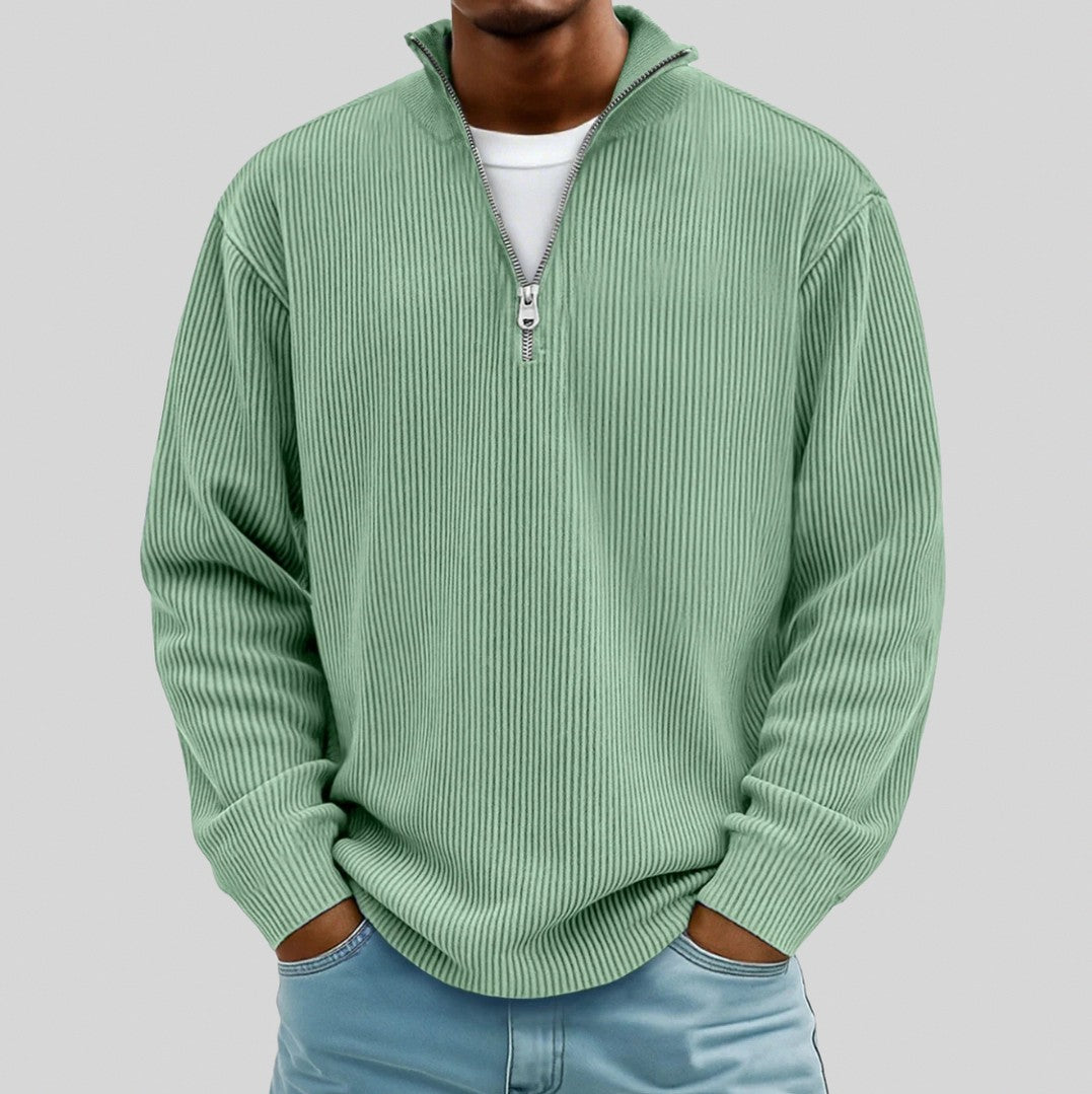Relaxed Fit Ribbed Half Zip Sweater