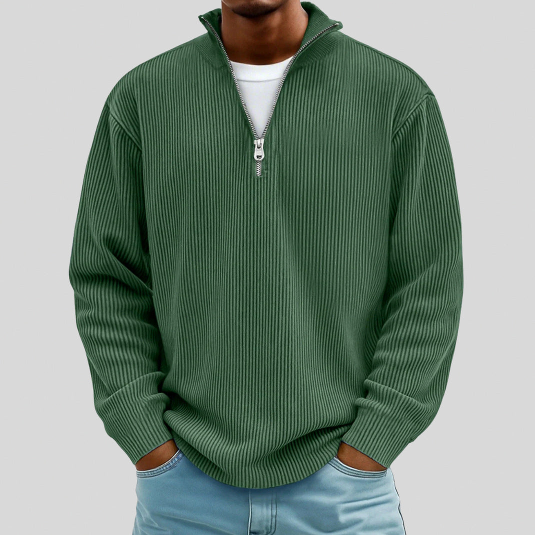 Relaxed Fit Ribbed Half Zip Sweater