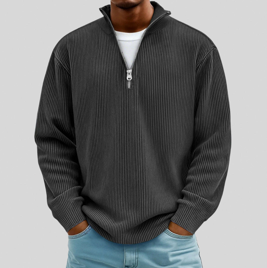 Relaxed Fit Ribbed Half Zip Sweater