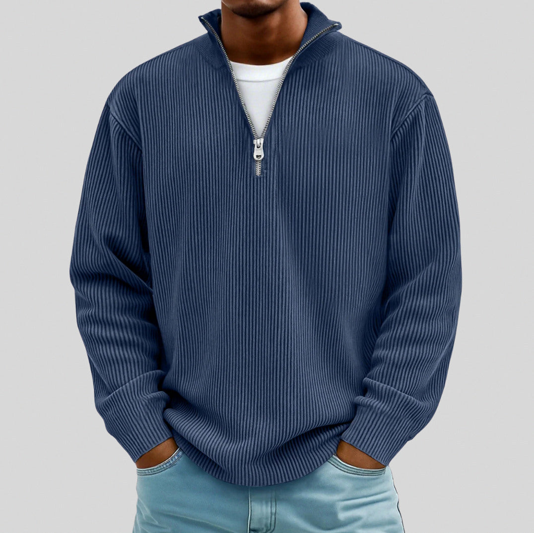 Relaxed Fit Ribbed Half Zip Sweater