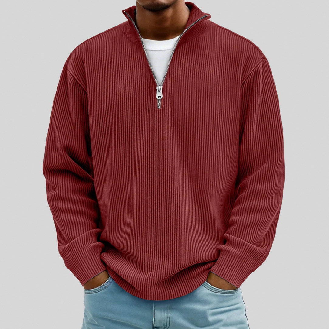 Relaxed Fit Ribbed Half Zip Sweater