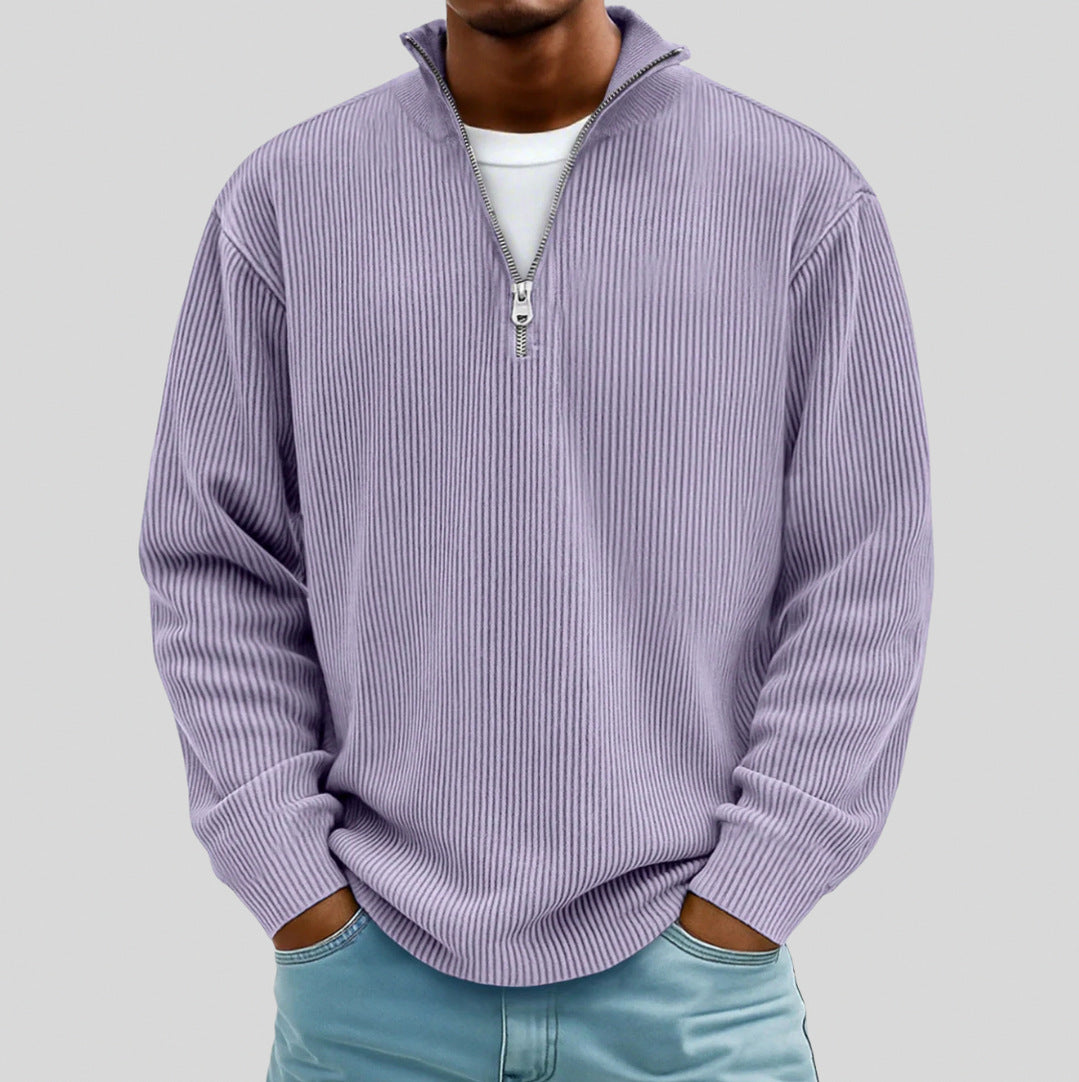 Relaxed Fit Ribbed Half Zip Sweater