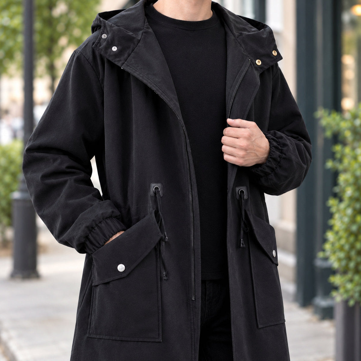 Relaxed Fit Hooded Trench Coat