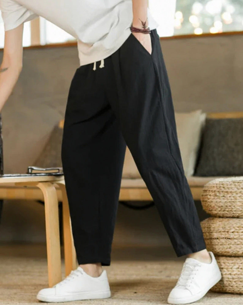 Relaxed Fit Pleated Drawstring Pants