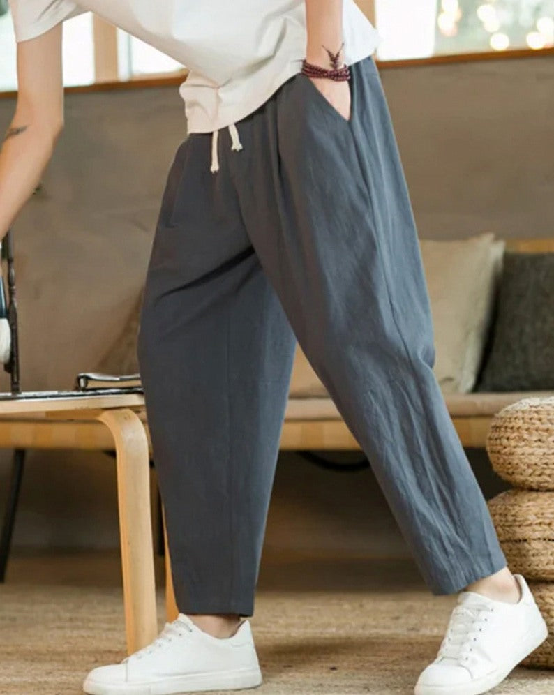Relaxed Fit Pleated Drawstring Pants