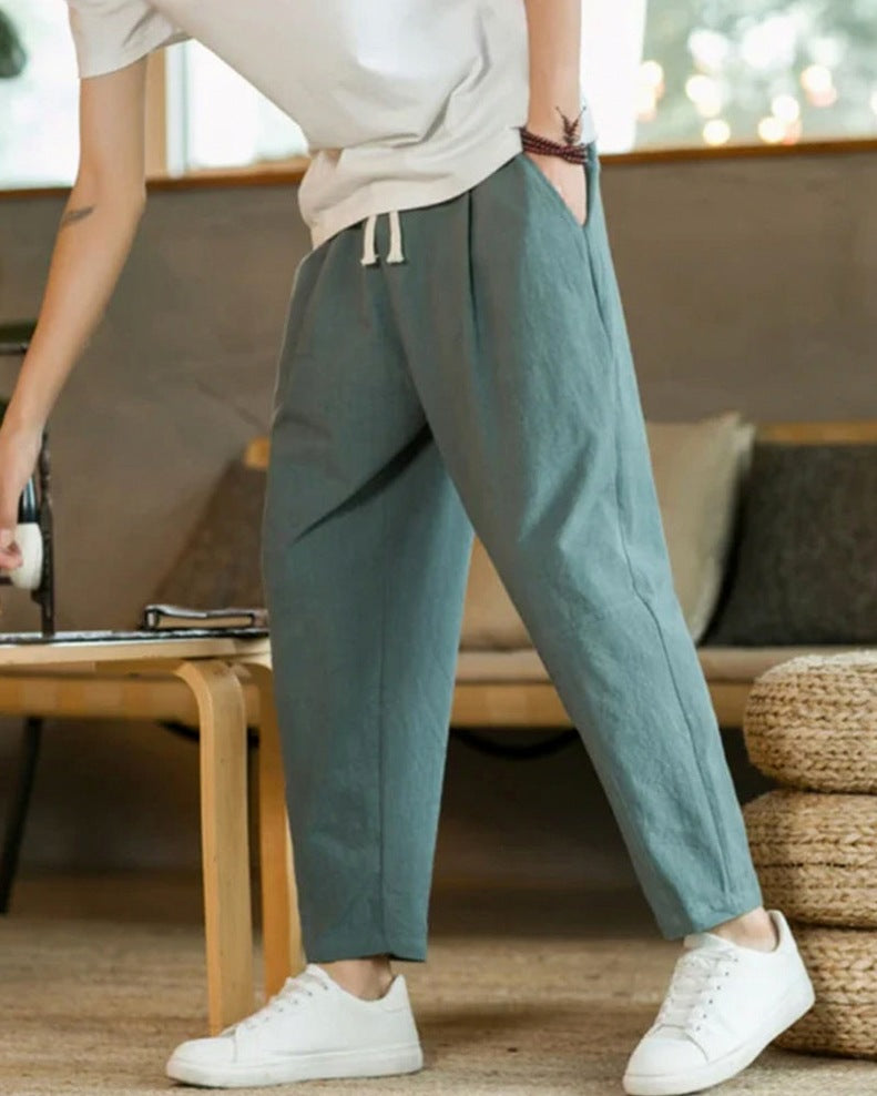 Relaxed Fit Pleated Drawstring Pants