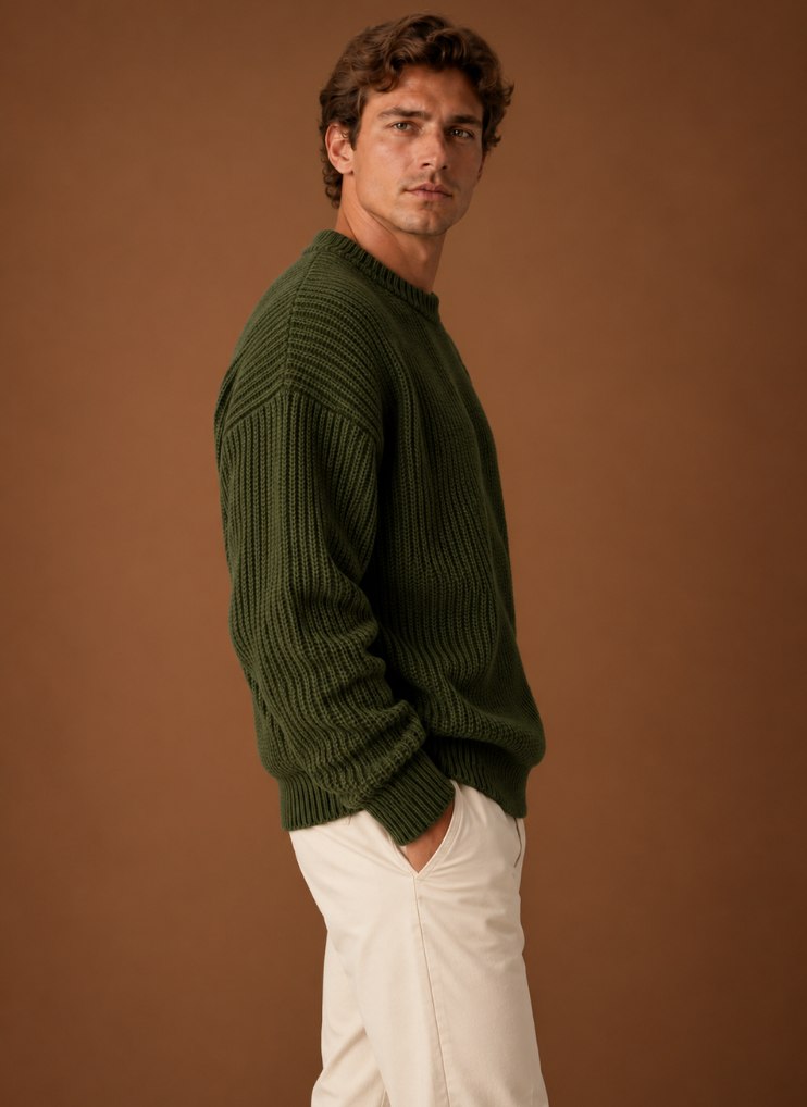 Relaxed Fit Ribbed Crew Neck Sweater