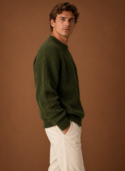 Relaxed Fit Ribbed Crew Neck Sweater