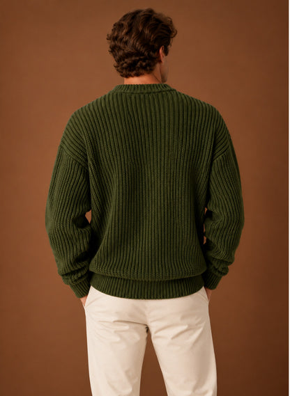 Relaxed Fit Ribbed Crew Neck Sweater