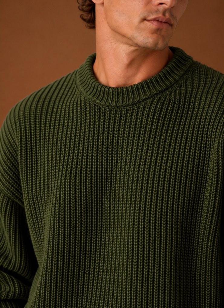 Relaxed Fit Ribbed Crew Neck Sweater