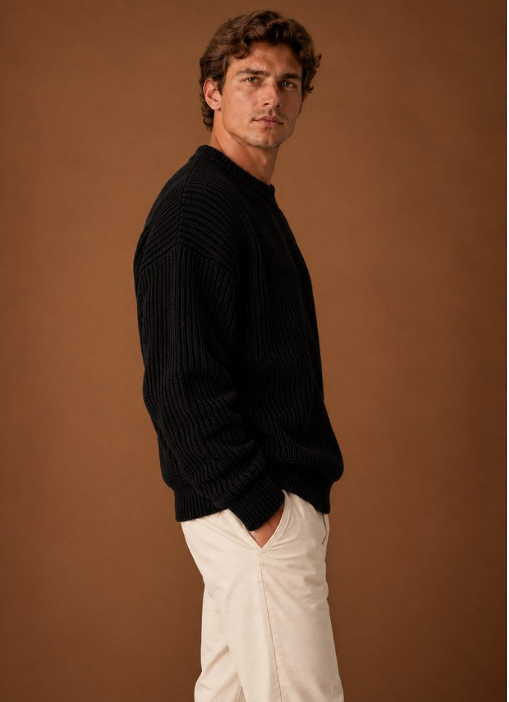 Relaxed Fit Ribbed Crew Neck Sweater