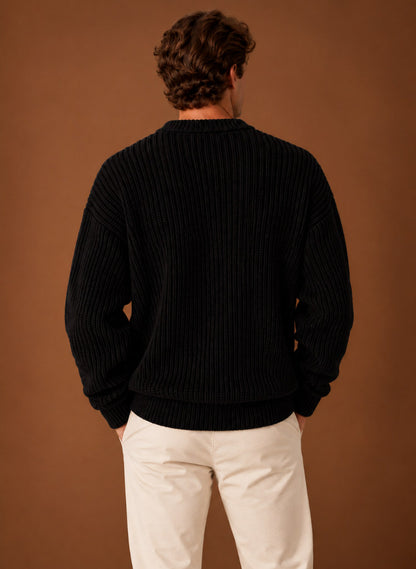 Relaxed Fit Ribbed Crew Neck Sweater