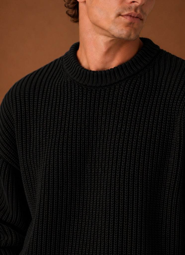 Relaxed Fit Ribbed Crew Neck Sweater