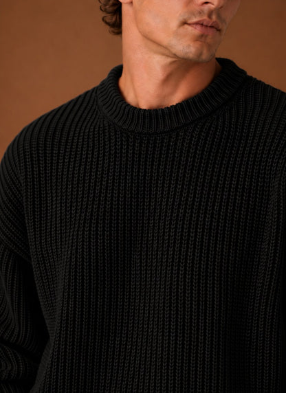 Relaxed Fit Ribbed Crew Neck Sweater