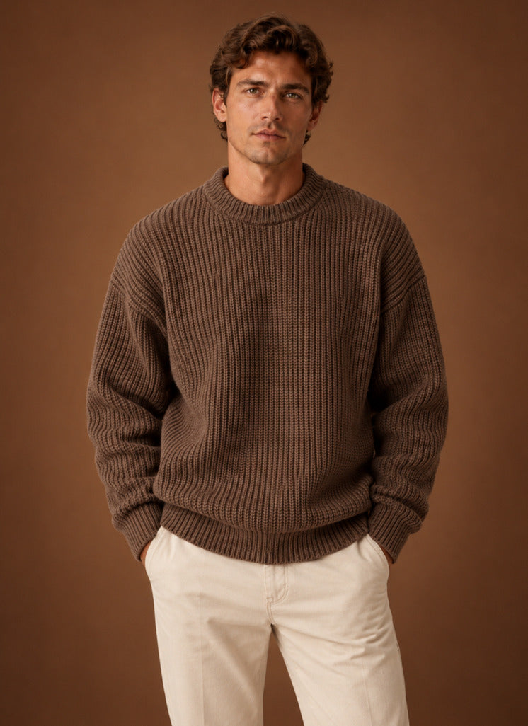 Relaxed Fit Ribbed Crew Neck Sweater