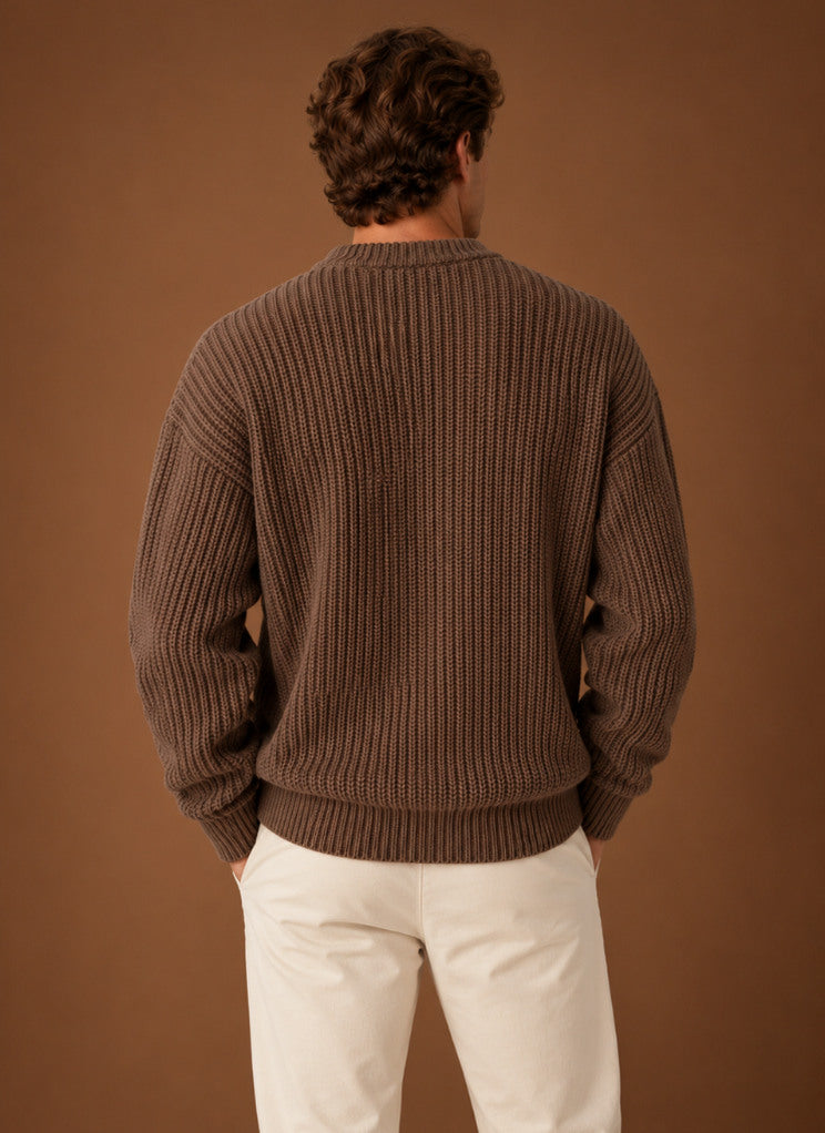 Relaxed Fit Ribbed Crew Neck Sweater