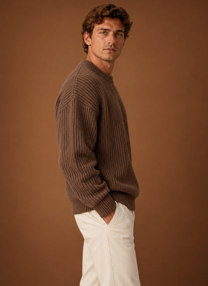 Relaxed Fit Ribbed Crew Neck Sweater