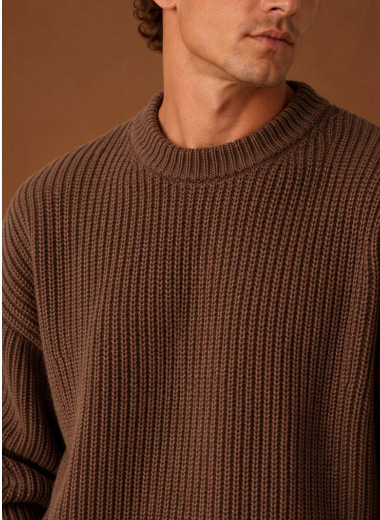 Relaxed Fit Ribbed Crew Neck Sweater
